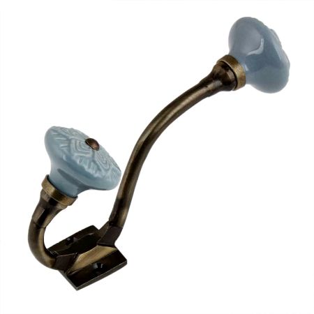 Grey Wheel Flower Ceramic Antique Iron Hook